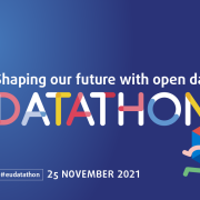 Eu-Datathon 2021 - Schrift und Logo auf blauem Untergrund