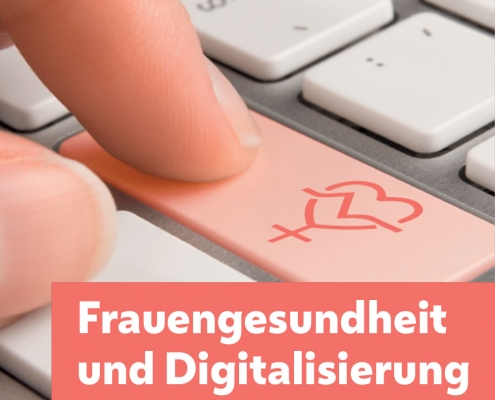 Laptop-Taste mit Frauenzeichen und Text "Frauengesundheit und Digitalisierung"