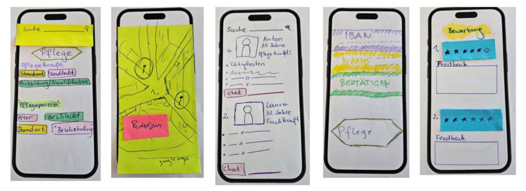 Gezeichnete Skizzen von Handy-Apps