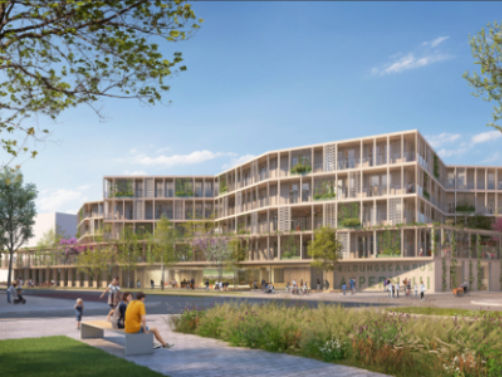 Visualisierung, mehrstöckiges modernes Campus-Gebäude